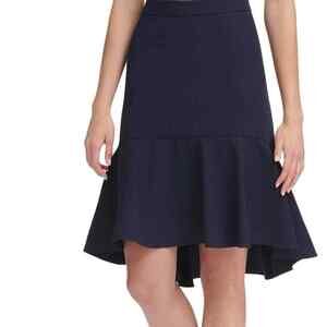 Tommy Hilfiger Navy Ruffle Hi-Low Skirt Suit Separates Lined Side Zip Size 0